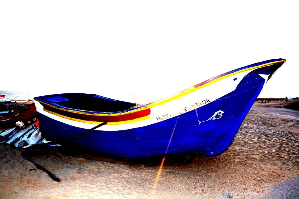 Blue Fishing boat #Costa_da_Caparica_Portugal Indoor Pillow £35.99